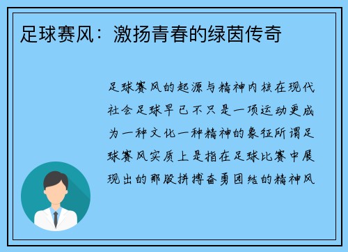 足球赛风：激扬青春的绿茵传奇