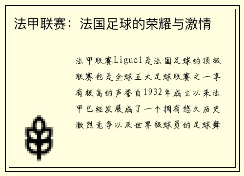 法甲联赛：法国足球的荣耀与激情